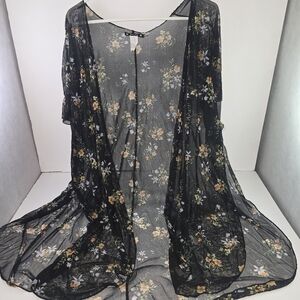 Try This Black Floral Sheer Kimono